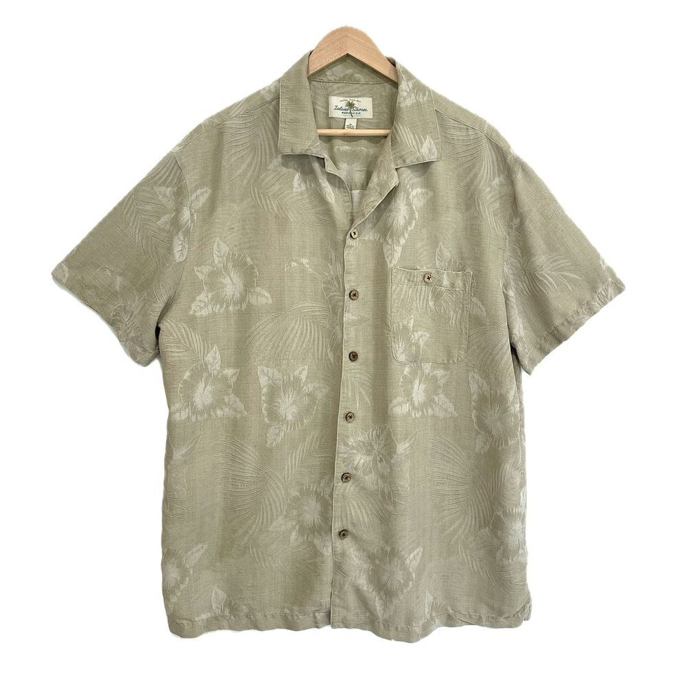 Island Shores 100% Silk Hawaiian Floral Jacquard Shirt Mens Size XL Short Sleeve